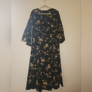 Maxi DRESS,Black With Yellow And Pink Flowers, SizeXL